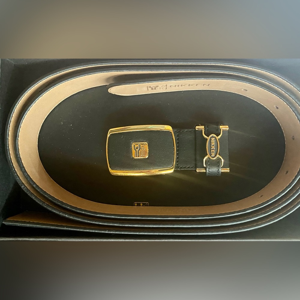 Nikken Black Leather Belt XL NEVER WORN Brand New Original Box 1491. NIB MINT
